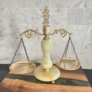 Vintage Brass and Onyx Scales Of Justice Statue Figurine - Decorative Use Only